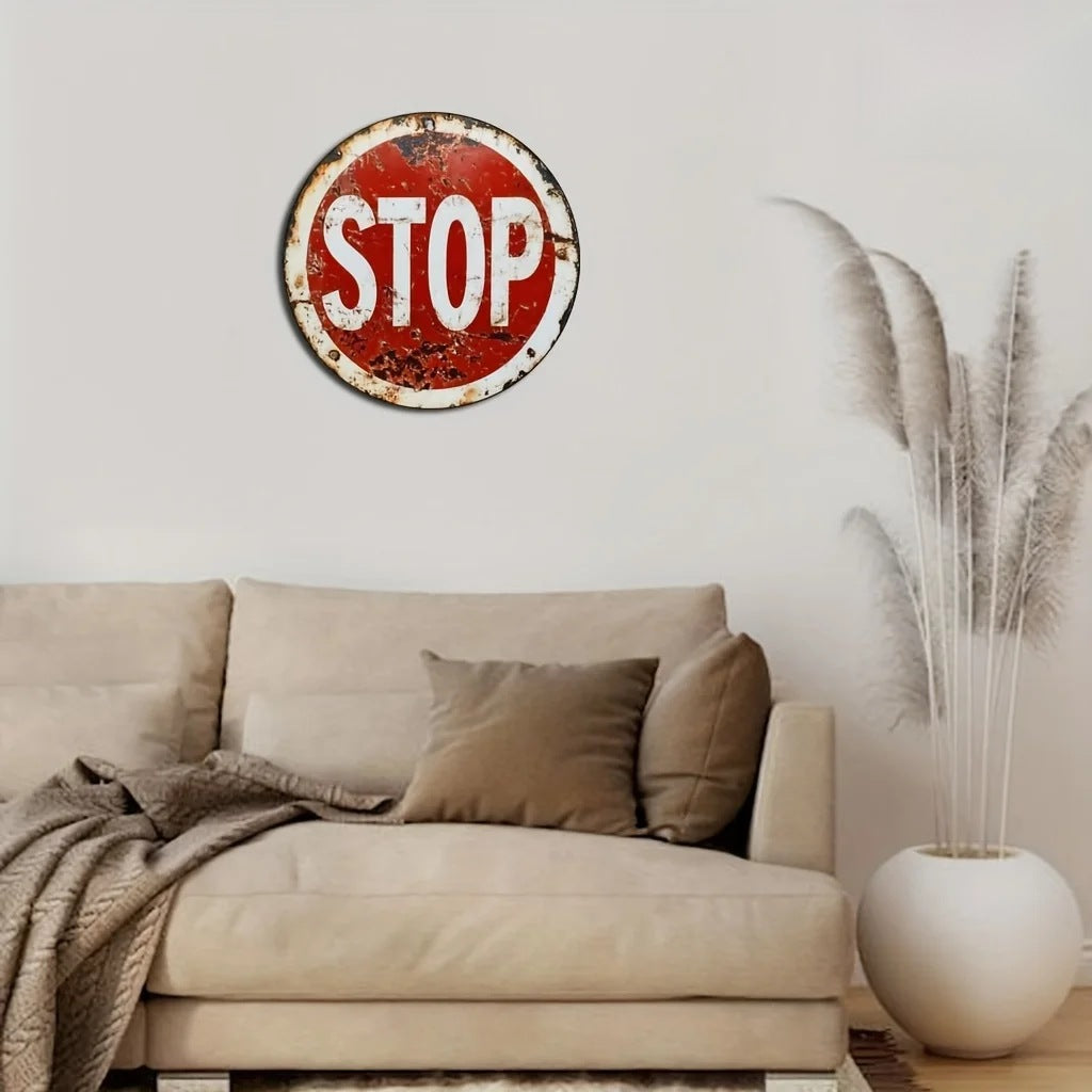 Metalowy Znak STOP w Stylu Retro